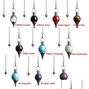 Pendant Necklaces Jln Dowsing Pendum Nce Reiki Natural Stone Crystal Red Agates Circar Cone Charm For Men Women Divination Meditatio Dhf8J