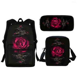 Bolsas escolares góticas rosa design zíper mochila de bolso com almoço aluno adolescente casual casual cache de volta para presente