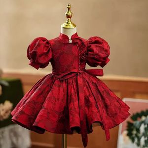 Barnkvällsklänning Bow Design Spanish Vintage Girls Birthday Baptism Party Red Dresses For Eid A2051 240413