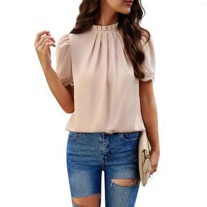 Women's T Shirts Fashionable And Sexy Tops Pleated Turtleneck Lace Short-Sleeved Summer Formal Casual Youthful Woman Clothes