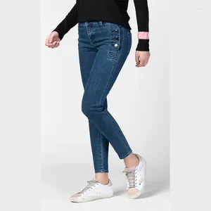 Frauen Jeans Qualität High Office Ladies Knöchel Länge Denim Bleistift Hosen Taillenknopf Schleiche Fit Damenhosen Mode Casual Streetwear
