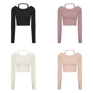 Hangs L_214 Neck Sweatshirts Yoga Tops Soft Against Skin Long Sleeve Shirts Slim T-shirts