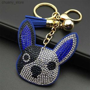 Keychains Lanyards Dog Bull Terrier Keyring Holder Crystal Alloy Gold Color Pet Lover Bag Car Charm Key Chain Animal Jewelry llavero ZZZ292 Y240417