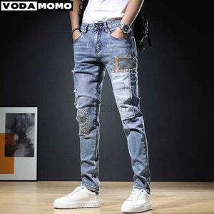 Jeans maschile 2023 uomini eleganti pantaloni strappati snelli dritti vestiti in denim sfilacciati nuovi pantaloni magri pantalones hombre d240417