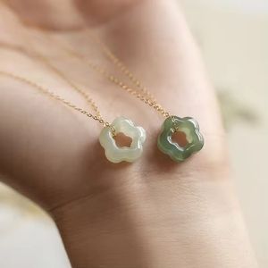 925 Sterling Silver Necklace Women Jewelry18k Gold Plated Flower Flower Jade Necklace