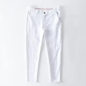 Erkekler Pantolon 2024 Erkek İlkbahar Yaz Moda Japonya Tarzı Düz ​​Renk Yüksek Keten Düz Pantolon Erkek Gündelik Temel İnce Pantolon