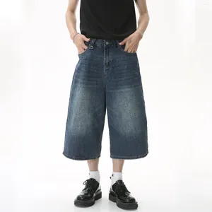 Erkekler Kot Firmranch 2024 Derin Mavi Bol Jorts Erkekler için Kadınlar Büyük Boy Geniş Bacaklı Alevlenmiş Şortlar Capri Denim Pantolon