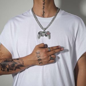 designer halsband 18k guld halsband smycken hip hop smycken trendiga män kuba full diamant spel konsol handtag halsband