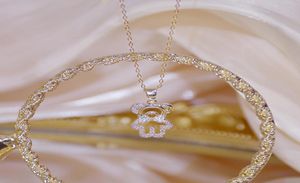 14k Real Gold Feminia Cute Bear Short Necklace For Women Shine Zircon Choker Birthday Present Wedding Jewelry Pendant9059956