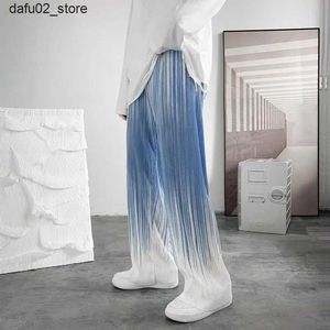 Men's Pants Summer Silk Pleated Man Casual Pants Harajuku Wide Leg Oversize Pants Streetwear Vintage Y2k Pants Clothes Trousers 2022 New Q240417