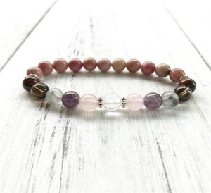 Relief Stress Anxiety Bracelet 7 Crystals Healing Wrist Mala Beads For Daily Gratitude Rhodonite Beaded Strands4160659