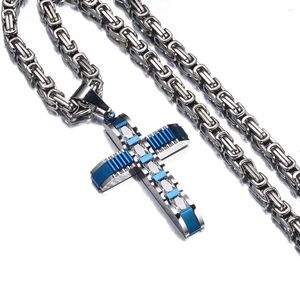 Collane a pendente Siiver Blue Colore in acciaio inossidabile Croce Byzantino Chain Fashion Men and Women Gioielli all'ingrosso