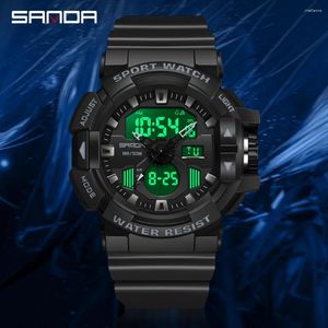 Wristwatches 2024 Men's Watches Dual Display Watch 50M Waterproof Sports Military Quartz Wristwatch Clock Relogio Masculino SANDA 3129