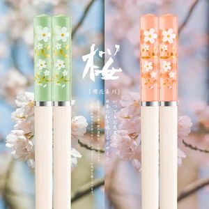 1 Pair High Temperature Resistant Non-slip Japanese Sakura Chopsticks Household Reusable for Sushi Tableware Kitchenware