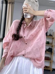 Women's Blouses Oversized Summer Shirts Tops Women Casual Loose Fashion Ladies Pleated Woman Pink Long Sleeve