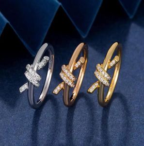 Love Double T Diamond Gold Pierścień 925 Sterling Srebrna projektant mody Pierścień biżuterii dla kobiet Pierścionka ślubna z pudełkiem Prezentacja Zatrudnienia Prezenty