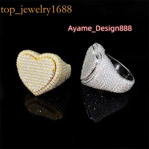 Хип -хоп золотой ювелирные украшения заморозили бриллианты маленькие круглые мойссанитовые сердечные кольцо для мужчин