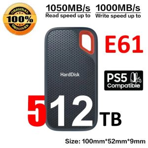 Muhafaza E61 SSD 512TB USB 3.2 Orijinal Sata Sabit Sürücü Diski 1060MB/S NVME Typec SSD Masaüstü/PC/PS5 oyunu için yüksek hızlı sabit disk okuma