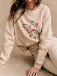 Damen Hoodies 2024 Frühling bestickt gedruckt o-hals Sweatshirt Französische Damen Long Ärmel loser Pullover Top