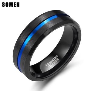 8mm Linha azul embutida Mens Black Tungstênio Anel de carboneto para anéis de casamento de noivado Jóias de moda Ringue maçônico Bague Homme 2012182534