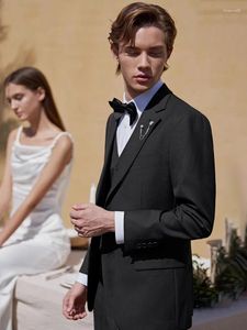 Ternos masculinos 30% de lã Homem definido preto Botões de peito único 2 noivo Wear Wear Blazer Plus Plus 6xl 58 Dinner Party Gentleman Suit