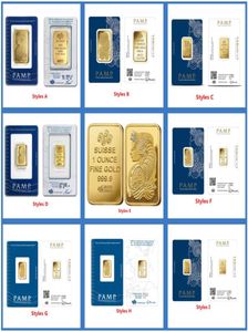 Outras artes e artesanato 24K Gold Bated 25G5G10G1oz Suisse Gold Bar Bullion Coin Packled com número de série independente C1265730