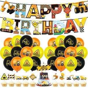 Party Decoration Engineering Vehicle Construction Theme Birthday Supplies Balloon Flag Banner Cake Card Set