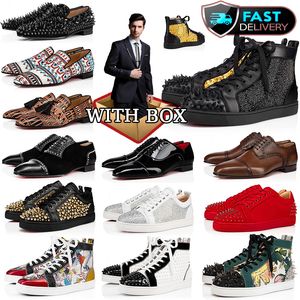 Mit Box -Kleiderschuhen Top -Qualität Wome Men Designer Schuhe Slaafers Party Casual High Sneakers Business Wildleder Leder Nieten Glitzer Vintage Platform Trainer