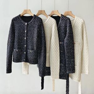 Kobiety marka Knits 2024 Jesienna moda Wysoka wysokiej jakości cekiny V-decmere Cashmere Cardigans Elegancki dzianina C707