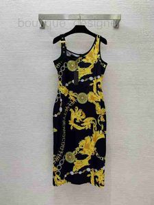 Podstawowe sukienki zwykłe projektant pasa startowego moda 2024 Summer printde printde wzór okrągły szyja długa sukienka kobiety wysoka talia panie pfxd