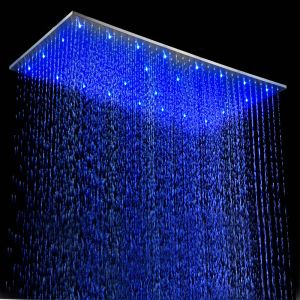 Cabeças Teto LED chuveiro Banheiro de chuva grande painel de chuva 304 Aço inoxidável acabamento escovado chuveiros 500*1000mm ou 400*800mm