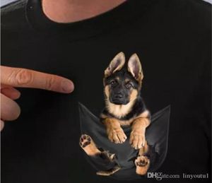 Shepherd niemiecki w kieszeni T Shirt Dog Miłości czarni bawełniane mężczyźni Made in USA Cartoon T Shirt Men Unisex Nowa moda Tshirt6781632