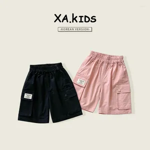 Byxa barnshorts 2024 Summer Korean Edition Versatile Casual Pants Large Pocket Etikett