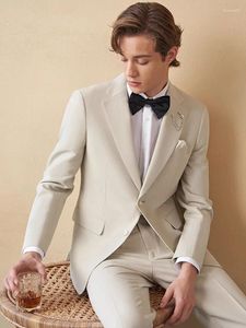 Mäns kostymer Mens Set Luxury Beige Khaki Blazer Pant Wedding Groom Wear Young Man Gentleman Clothing Businessman Party Daily Clothes 54