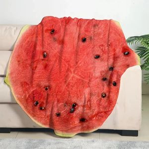 1 PC Watermelon Druckdecke Lustige Obstflanell Runde weiche warme Wurf -Nickerchen für Couchsofa -Bürobett C 240409