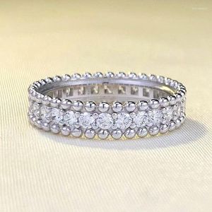 Cluster Rings 2024 S925 Silver Fashion Simple Single Row Diamond Full Sky Star Bead Edge Ring Female