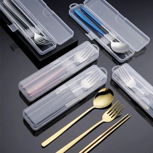 Wholesale Outdoor Stainless Steel Portable Tableware Student Spoons, Forks, Chopsticks Three Piece Set 304 Korean Portable Table