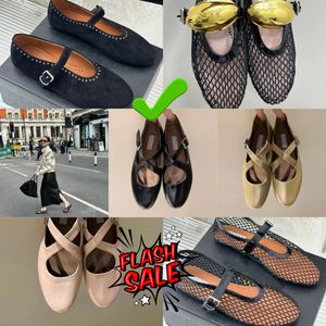 Mit Box Designer Sandale Ballett Slipper Slider Flat Dressing Schuhe Danz Frauen runde Zehen Strassschuhe Luxusleder Nieten Schnalle-Schnalle-Schuhe Größe 35-40