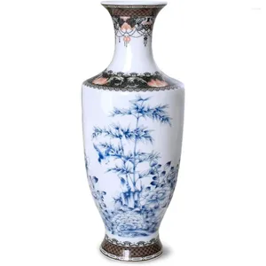 Vasi Dahlia Famille Rose Flower Vase Decorazioni per matrimoni fatte a mano in porcellana cinese forma quadrata 12 pollici quattro nobili tavolo blu