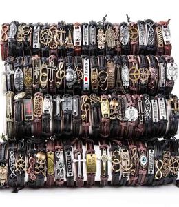 Hoqiaga 100st läderarmband män kvinnor äkta vintage punk rock retro par handgjorda manschett armband hel parti bulk 21035346796