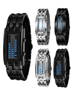 Luxury Watch Lovers Men Women Stainless Steel Blue Binary Luminous LED Electronic Display Sport Watches Fashion Women Watches 20117909503