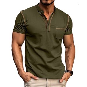 2024 Summer Men's Short Sleeved Men's T-shirt Men's Henry Shirt Color Block T-shirt Men's