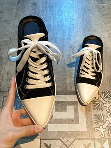 Casual Shoes Women's Spring and Höst 2024 Pointed Toe Non-Slip Fashion Lace-Up Canvas Mule