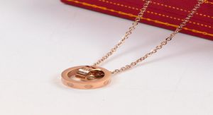 Luxury Necklace for Women Designer CZ Jewelry 45cm LOVE Dual Circle Pendant Rose Gold Color Vintage Collar Costume Jewelry with bo5954599