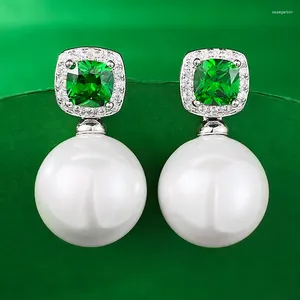 Stud Earrings 2024 S925 Sterling Silver Imitation Emerald Pearl Small Style