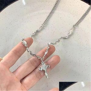 Pendant Necklaces Y2K Exquisite Cross Long Necklace Ladies Men Couple Senior Jewelry Birthday Party Gift Wholesale Fashion Trend Shi Dhmwq