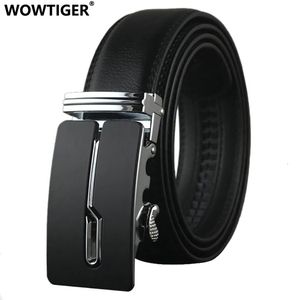 Wowtiger Black Belt Men's Luxury Designer Automatisk Buckle Cowhide Leather Man Business Belts For Men 240410