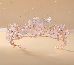 Wedding Hair Jewelry Baroque Rose Gold Crystal Butterfly Pearls Bridal Tiaras Crowns Diadem Headpiece Vine Tiara Accessories 230113032310