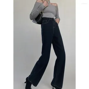 Jeans femminile grigio blu vintage ad alta vita femminile model streetwear design senso gamba gamba jean denim pantaloni larghi dritti