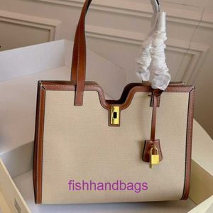 Top Original Wholesale Selinss Tote Bags Online Shop 2024 Neue Baumwoll -Leinwand Kombination Leder Handtasche Lock Schnalle mit originalem Logo